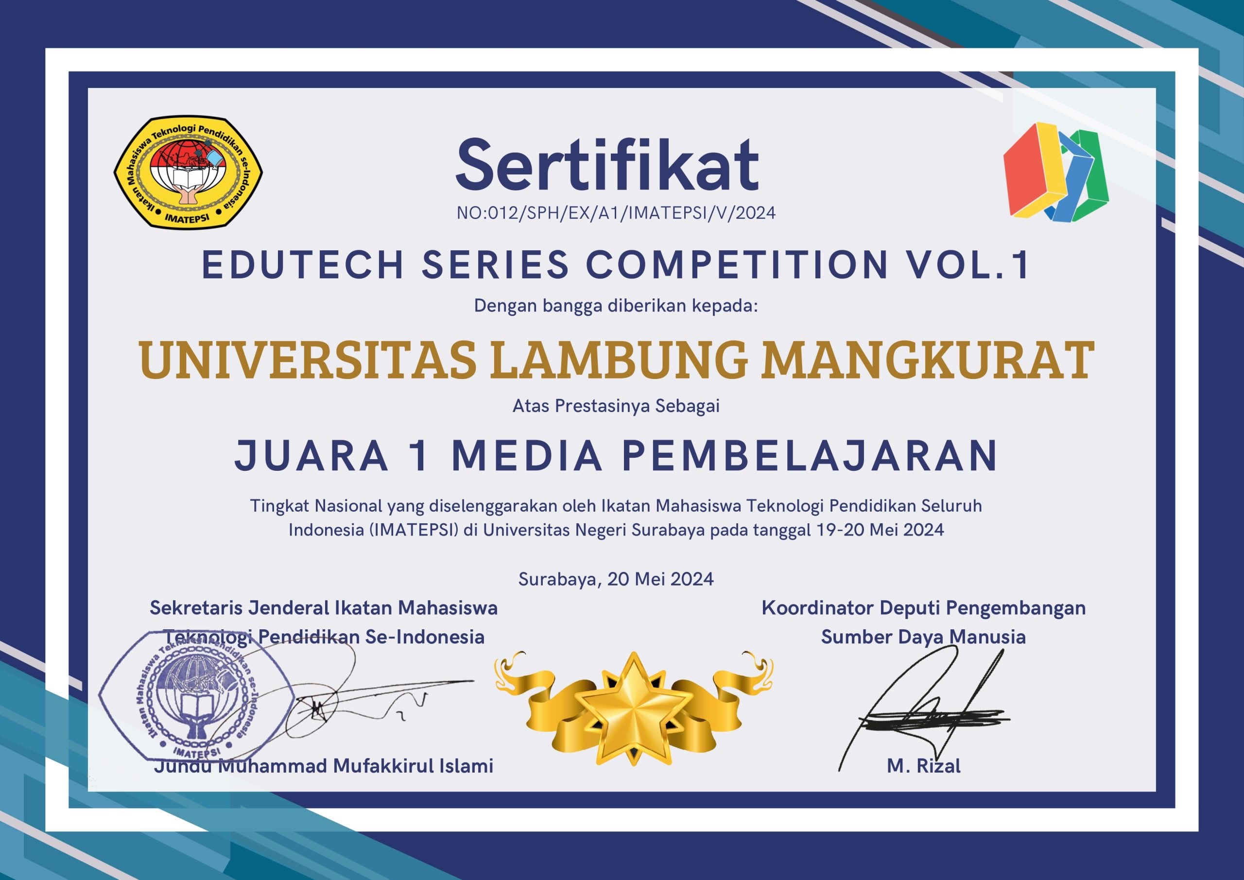 Juara 1 Lomba Media Pembelajaran - ULM (1)